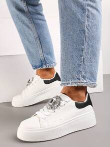 Women's Chunky Platform Sneakers With Embellishment - Casual Spring/Autumn - Black - View 2