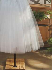 4 层白色天然薄纱衬裙，柔软洛丽塔 A 字长裙衬裙，新娘礼服衬裙，无缝无钢圈 - 白色 - 查看 4