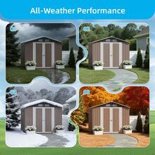 TABU 8 X 6 FT Outdoor Storage Shed With Double Hinged Large Door,Utility Garden Shed With Lockable Door & Rain Gutter Roof, Metal Outdoor Storage Shed For Garden, Backyard, Patio And Backyard, Brown