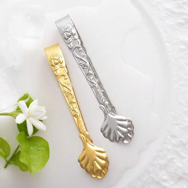 1 pieza Pinzas de acero inoxidable para cubitos de hielo, azúcar, alimentos, barbacoa, herramienta de pinza para hielo, barra de cocina, accesorio de servir