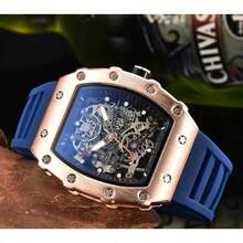 ..Ichard-Style Barrel Skeleton Quartz Watch, Luxury Business Casual Wristwatch With Luminous & Calendar, For Men And Women - Màu xanh lam - Xem 2