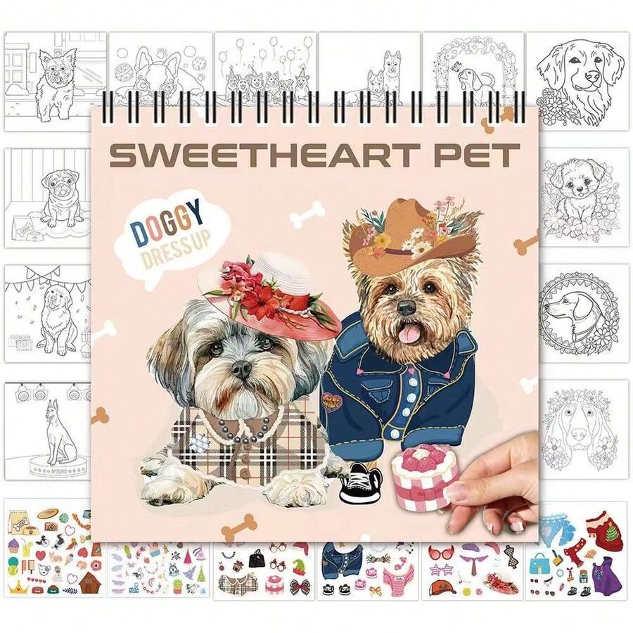 Fashion Dog Coloring And Dressing Stickers Doggy Dress Up Cute Coloring ...