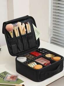 Minimalist Professional Makeup Box With Large Capacity, Beauty Makeup Tool Kit, Bridal Emergency Kit, With Dividers, Portable Makeup Bag With Handles, Durable Waterproof Makeup Storage Box With Zippered Adjustable Support Strap, Suitable For Travel Activities, Professional Makeup Artist Essentials (Detachable Dividers Are Shipped Randomly) Travel Essentials, Holiday Vacation Makeup Organizer Travel Bag For Women Make Up Bag
