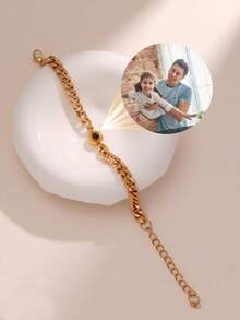 Customized Couple Projection Bracelet, Stainless Steel Cuban Link Projection Photo Bracelet, Personalized Colorful Photo Projection Jewelry, Memorial Photo Bracelet, Gift For Boyfriend, Father's Day Customized Gift - Round Cuban Chain 18+5cm - View 9