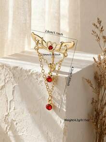 1pc Heart Wing Chain Navel Ring Piercing Jewelry - Golden Red - View 4