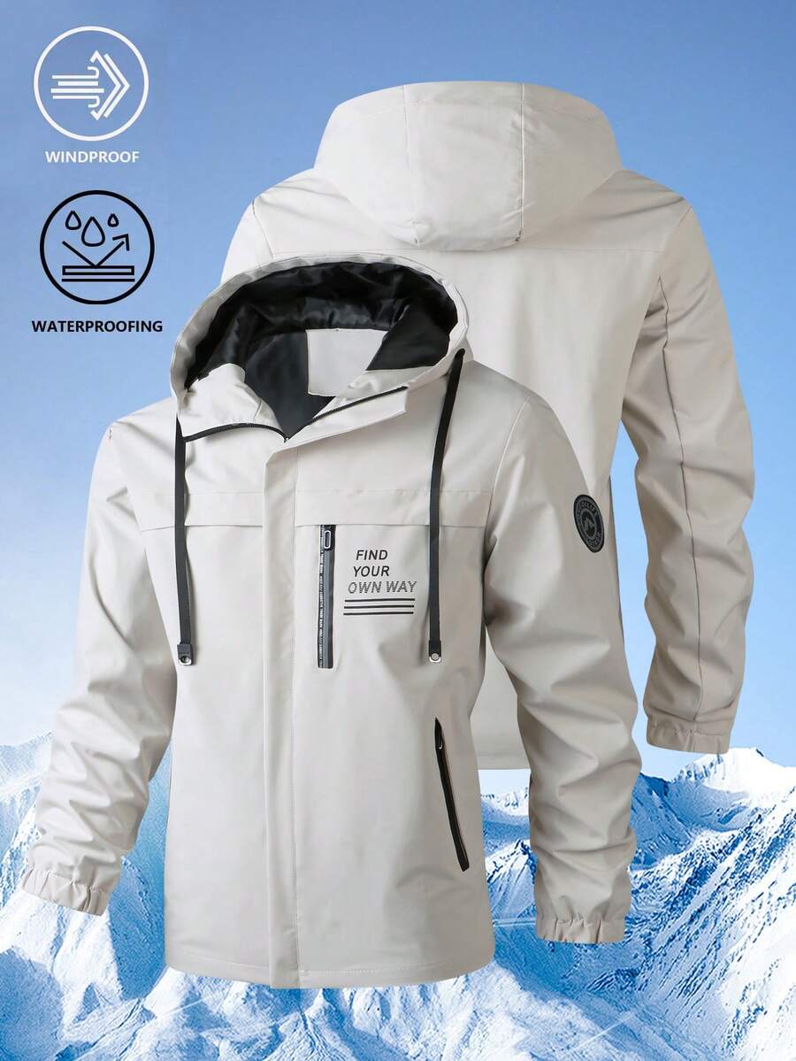 1 chiếc áo khoác gió ngoài trời dành cho nam, áo khoác thể thao chống thấm nước, thích hợp cho mùa xuân và mùa thu, màu trắng. - trắng - Xem 1