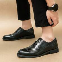 尺码偏小，黑色时尚商务休闲皮鞋，韩版正装鞋，舒适系带礼服鞋，尖头德比鞋，柔软皮革奢华派对鞋 - 黑色 - 查看 10