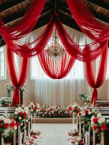 قطعة واحدة من قماش شفاف أحمر للتنسيق، ستائر سقف من الشيفون، ديكور مراسم الزفاف الرومانسية، ستارة من الغاز متعددة الاستخدامات، ديكور حفلات الزفاف في الهواء الطلق، ديكور حفلات استحمام العروس، ديكور استقبال الزفاف، ديكور حفلات أعياد الميلاد، خيوط خلفية لقوس الزفاف، ديكور خلفية الحفلات