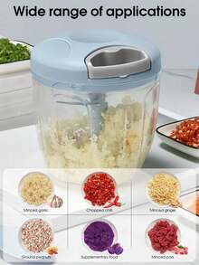Manual Pull Cord Food Chopper - ABS Material Garlic Press And Vegetable Processor, No Electricity Needed, Suitable For Onion, Meat, Chili, Carrot, Fruit, Nuts, Herbs And More - Multicolor - View 7