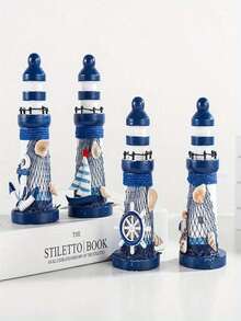 1/5PC13cm Marine Wooden Mini Lighthouse Mediterranean Wind Home Accessories Craft Gifts Marine Lighthouse Ornaments 5-Piece Lighthouse