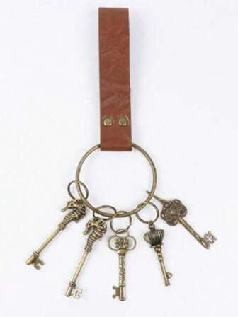 1 件复古 PU 皮革钥匙圈，带钥匙，适用于中世纪腰带、文艺复兴时期维京时期钥匙扣、角色扮演宝藏钥匙道具