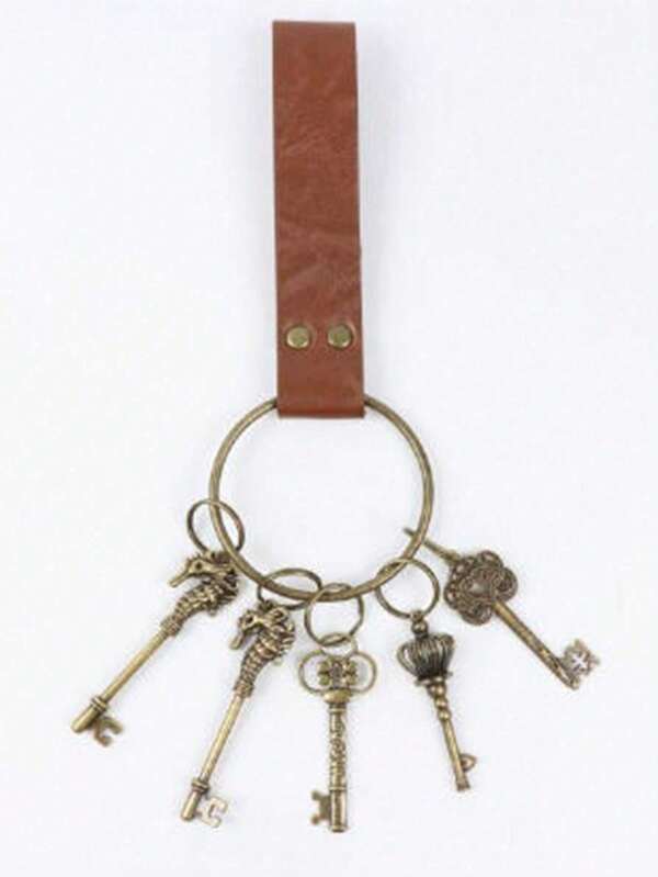 1 pieza Llavero de cuero PU vintage con llaves para cinturón medieval, época renacentista y vikinga, accesorio de cosplay y tesoro