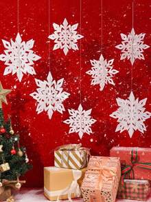 6 件 3D 悬挂雪花饰品带绳 - 优雅的冬季派对装饰 - 适用于圣诞节、新年、家居、树、花环 - 耐用纸质雪花装饰（6/8/10 英寸） - 非常适合室内/室外节日装饰、节日家居装饰 - 彩色 - 查看 2