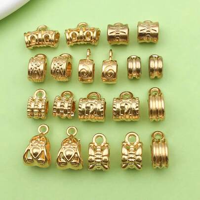20pcs/Pack KC Gold Plated Large Hole Beads Pendant, Suitable For DIY Bracelet Necklace Jewelry Accessories