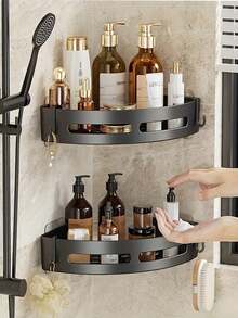 2/1pc Bathroom Storage Rack, Indoor Shower Rack, Space Saving Triangular Corner Rack - Durable Wall Mounted Bathroom Storage Rack - Easy To Install, Non Slip Design, Bathroom Accessories, Bathroom Decoration, Back To School, Christmas/Halloween Gifts - Multicolor - View 4