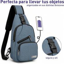 Mochila Impermeable Antirrobo Cruzada, Bolsa de Pecho para Hombre, Bolsa de Hombro con Puerto de Carga USB, Adecuada para Teléfonos, Tabletas, Deportes y Otras Actividades - azul - Ver 11