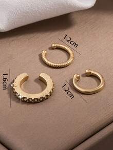 3pcs/Set Clip-On Earrings, Delicate Cubic Zirconia Hoop Earrings, Cartilage Clip-On Earrings, Jewelry Gift For Women - 3 Pieces Of Gold - View 5