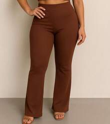 Women's Basic Comfortable Ribbed Flare Pants - Bronze - View 1
