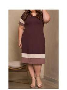 Plus Size Dress With Pocket Comfort And Style - 鏽棕色 - 查看 3