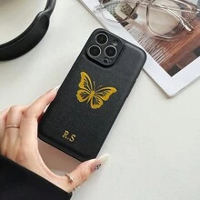 定制手机壳，兼容 17/16/15/14/13/12/11 Pro Max/17/Air/16/15/14 Plus，兼容三星 S25/S24/S23/S22/S21 Ultra Plus/S23/S21/S20 FE/A55/A54/A53/A52/A51/A35/A34/A33/A32/A23/A21S/A15/A14/A13/A12/A03（5G/4G），兼容小米 Redmi Note 14/13/12 Pro Plus（4G/5G），后盖采用韩国奢华皮革，防震设计，可个性化定制姓名首字母，3D DIY 立体雕刻烫金工艺，国际版，非国内版。 - 黑色 - 查看 6