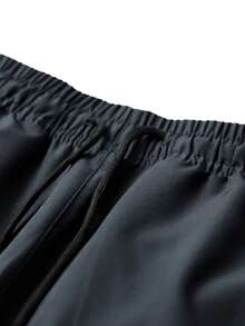 Plus Size Men's Casual Lightweight Cargo Pants, Drawstring Waist, Letter Print, Zipper Pockets, Solid Color, Large Pockets, Suitable For Casual, Sports, Daily Wear