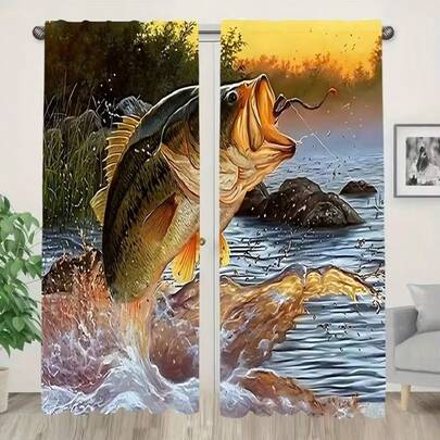 Set de 2 perdele cu imprimeu de litere, potrivite pentru dormitor, sufragerie, perdele cu imprimeu 3D cu buzunar pentru tijă, pentru filtrarea luminii, pentru bucătărie, sufragerie, birou, dormitor, decor pentru casă