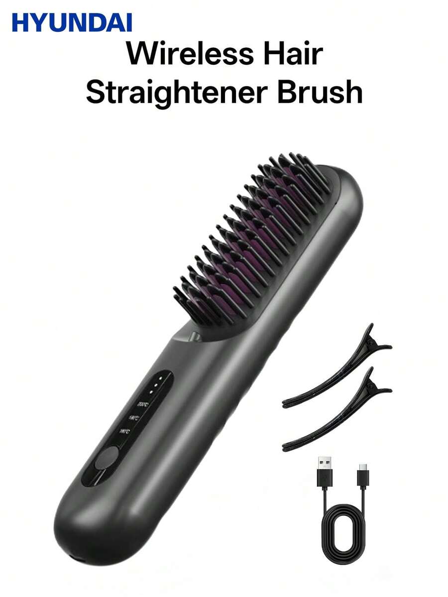 HYUNDAI Wireless Pre-Heating Hair Straightening Brush, Gentle Hair Care, Easy To Create Versatile Straight Hairstyles, Type-C Charging, Lightweight And Portable. - Black - View 1