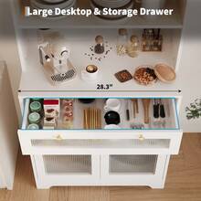 62" Kitchen Pantry Cabinet, Wooden Tall Sideboard Buffet Cabinet With Large Microwave Stand, Hutch Cupboard, Pantry Storage Organizers Coffee Bar For Dining Room Or Living Room - trắng - Xem 5