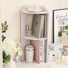 1pc White 3-Tier Corner Desk Organizer Rack, Vertical Wall Mount Shelf, Storage Rack For Bedroom, Dorm, Office - White - View 4
