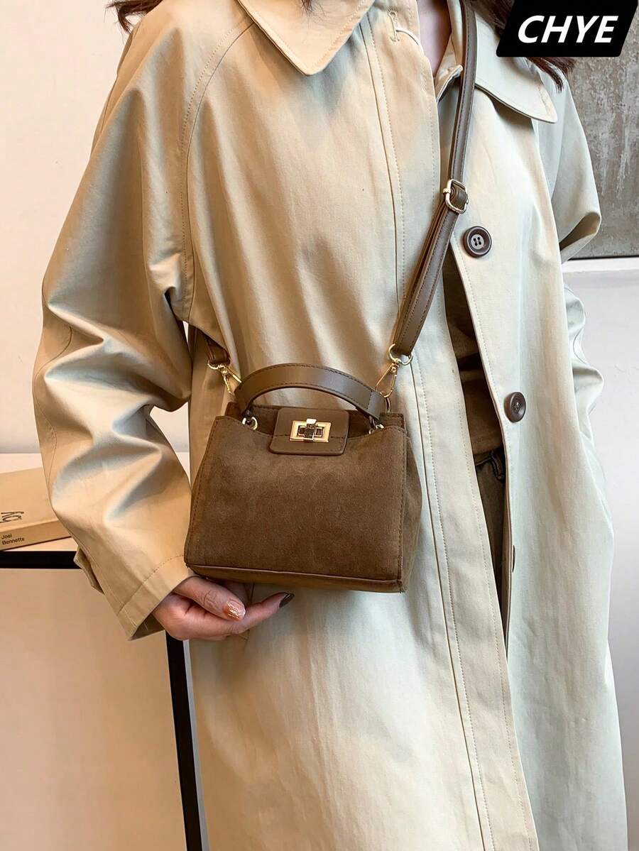 1pc Retro Mini Handbag For Lipstick, Casual Women's Crossbody Bag With Metal Decor, Adjustable Strap, Suitable For Girls And Ladies In Summer. Minimalist Leather Tote Bag, Chic And Practical For Work And Boho Style. - Khaki - View 1