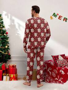Printstory Customized Men's Pajama Set, Personalized With Any Pattern, Unique Customized Gift, Suitable For Family And Friends, Christmas - Red - View 3