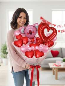 16pcs/Set Valentine's Day Party Decorative Balloons, Suitable For Creating Valentine's Day Bouquets (This Set Only Includes Balloons, No Other Accessories) Mini Hugging Bear/Koala/Couple Bear/Heart-Linked Balloons, 18-Inch Red/Pink/Rose Gold Heart-Shaped Foil Balloons, 10-Inch Red/Pink/Silver Heart-Shaped Foil Balloons, Suitable For Valentine's Day Surprise Gifts, Decorations, Proposals, Engagements - Multicolor - View 10