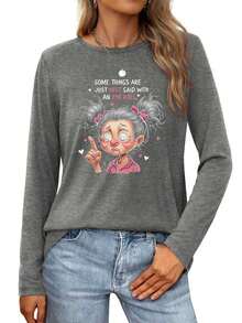 Eye Roll  A Universal Language Of Disbelief Womens Long-Sleeve Crewneck T-Shirt - 灰色 - 查看 1