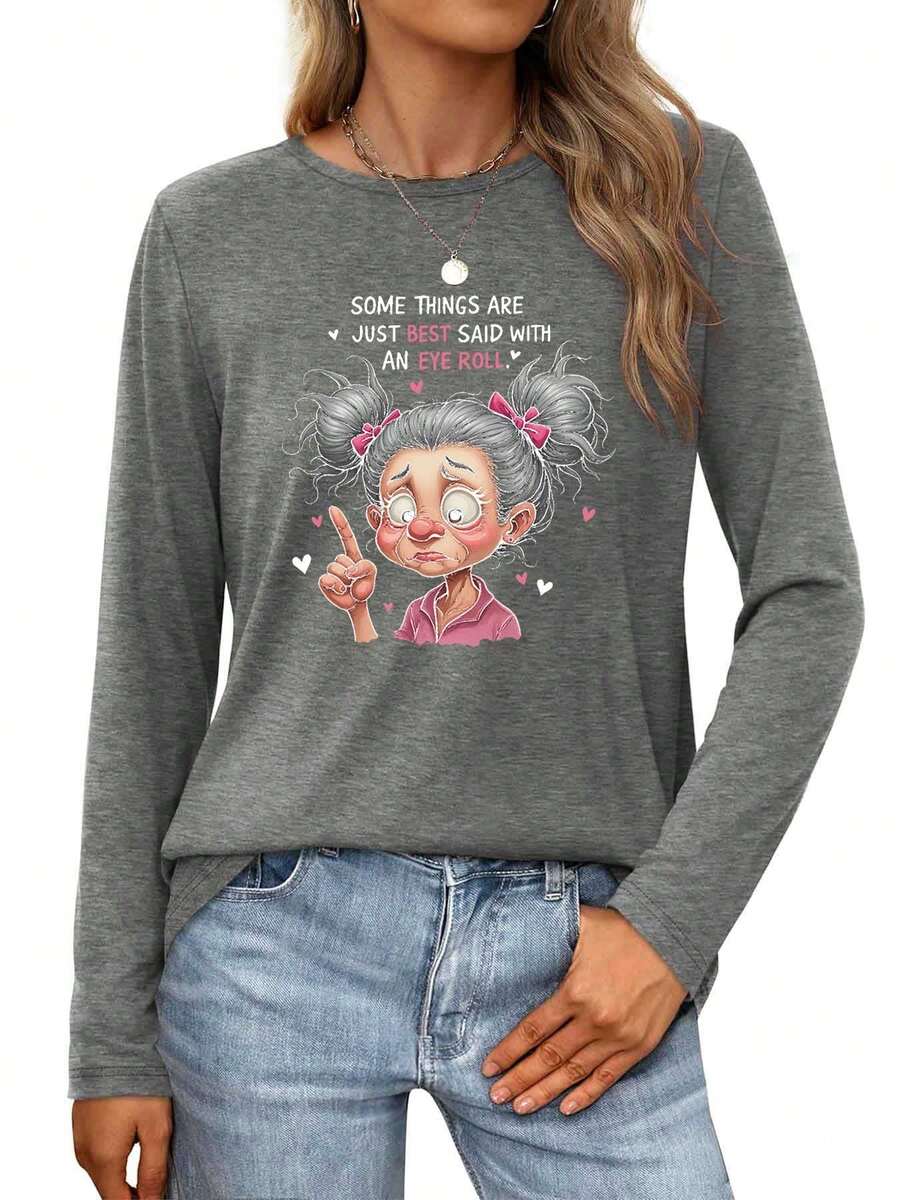 Eye Roll  A Universal Language Of Disbelief Womens Long-Sleeve Crewneck T-Shirt - 灰色 - 查看 1