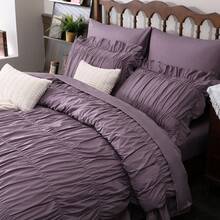 Purple Comforter Set Queen Size,Ruched Boho Bedding 9-Piece Bed-In-A-Bag For All Seasons,Fluffy Luxury Ruffle Bedding Set With Comforter, Flat Sheet, Fitted Sheet, Pillow Shams, Pillowcases - Mauve Purple - View 5
