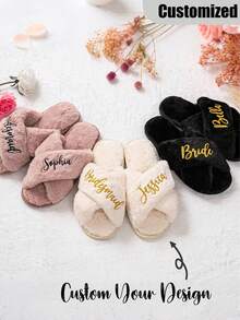 Custom Bride Slippers, Fluffy Bridesmaid Slippers, Bride Slipper Personalized, Christmas Party Gift, Fluffy Slippers, Birthday Gift, Mother's Day Gift Mother's Day Graduation, Multi-Functional, Adjustable, Durable, Ornamental, Reusable