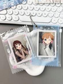 1pc Romantic Butterfly & Snowflake Design PVC Zipper Bag, 3 Inch Instant Photo/ID Card Holder, Idol Fan Collection Display Storage Pouch