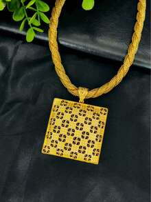 1 Set de Joyería de Mujer con Flecos y Cristales Chapados en Oro, 4 piezas, Collar y Aretes, Estilo Europeo y Americano, Medio Oriente, Dubai, Accesorios de Vestido de Novia Africana, Regalo para Fiestas - Amarillo Oro - Ver 4