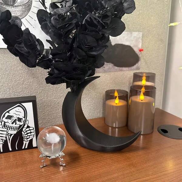 3D gedruckte Mond-förmige Vase - Gotischer viktorianischer Mond Dekorationsvase, hochwertige Kunststoff Tischvase, Feiertagsdekoration, kreatives Freundschaftsgeschenk, bohemian Stil Dekoration | Zarte Muster Dekoration, Vase Heimdekoration Raumdekoration Blumenvase Glasvase