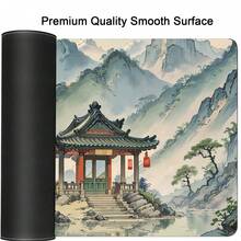 1pc Chinese Landscape Large Gaming Mouse Pad, Non-Slip Rubber Base, Stitched Edges, Extended Keyboard Mat, Ultra Smooth Surface, High-Definition Green Mountain Scenery Print, Desk Pad For Home & Office