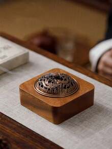 1pc Solid Walnut Wood Incense Burner - Dragon & Phoenix Lid Walnut Wood Zen Tea Ceremony Incense Burner Home Decor Chinese Style Indoor Agarwood Incense Stick Holder With Perforated Lid - Multicolor - View 5