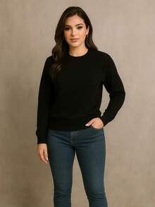 sudadera de manga larga con cuello redondocomodo, ideal para todas la estaciones - Negro - Ver 2