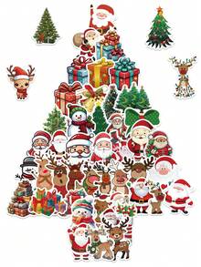 50 Stücke Weihnachts-Aufkleber Cartoon Weihnachtsmann Hirsch Geschenkbox Aufkleber für Laptop Koffer Computer Sammelalbum Kühlschrank Handy Aufkleber Weihnachtsparty Geschenke Spielzeug