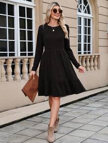 Women Knit Sweater Dress With Pokets Casual Ruffle Hem Solid Dresses,Fall/Winter Midi Dress