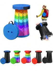 1 Portable Folding Stool - Lightweight Telescopic Folding Seat, Maximum Load 400.01 Lbs, Rainbow Design, Suitable For Fishing, Hiking, Camping, Garden BBQ, And Indoor Use - Durable Plastic, No Power Needed, Ideal Gift, Camping Essential, Vibrant Pattern, Sturdy Structure, Outdoor Seat, Compact Seat, Easy To Store, Perfect For Outdoor Enthusiasts
