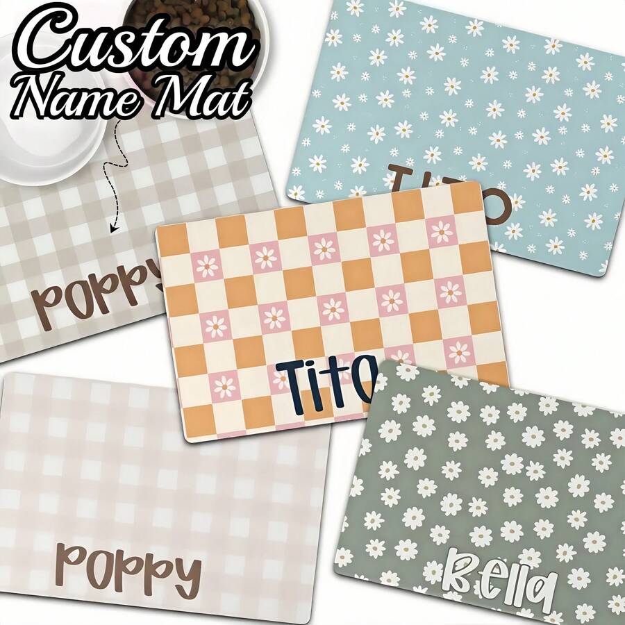 1PC Personalized Dog Bowl Mat, Custom Pet Name Mat,Dog Lover Gift, New Puppy Gift, Custom Cat Placemat, Unique Pet Feeding Mat,Perfect Gift For Birthday,Christmas,Thanksgiving,Halloween, And Special Occasions - Multicolor - View 1