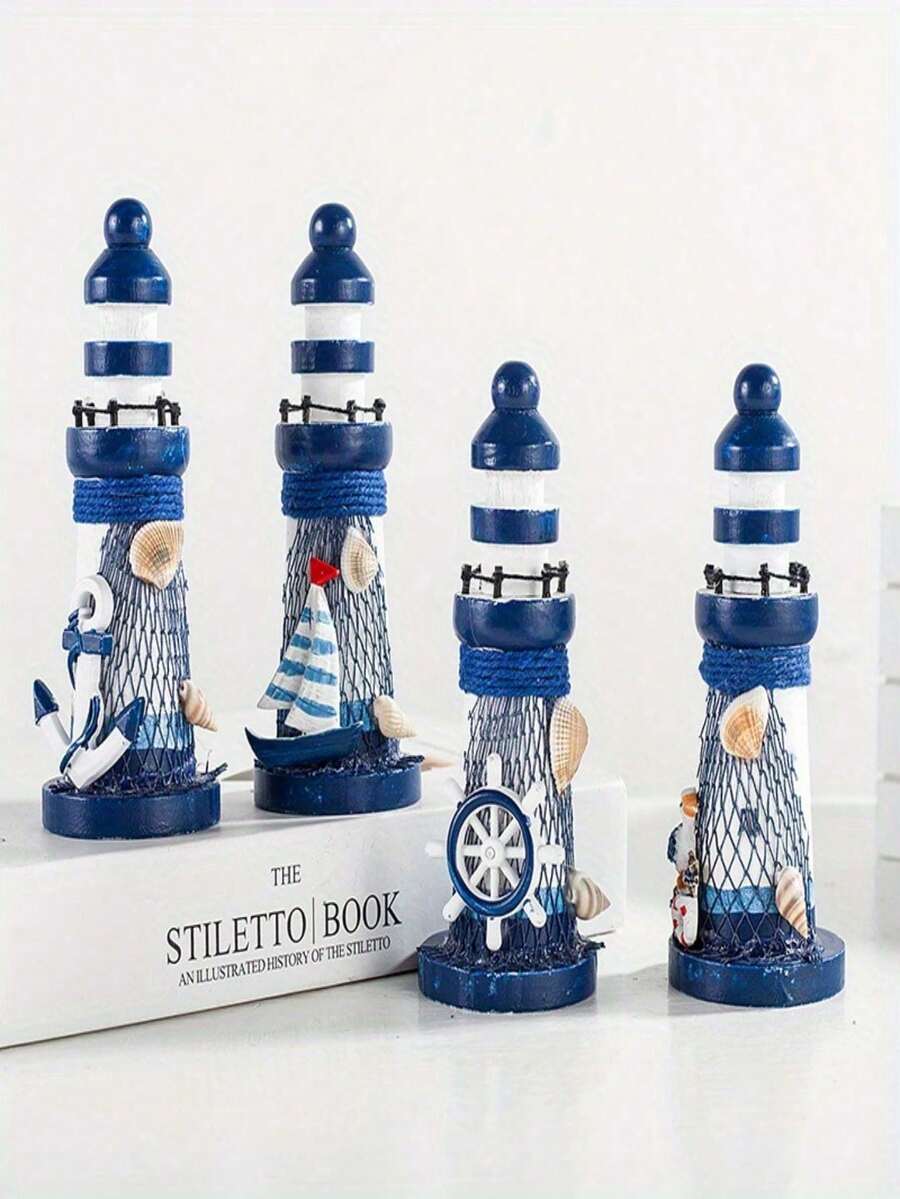 1/5PC13cm Marine Wooden Mini Lighthouse Mediterranean Wind Home Accessories Craft Gifts Marine Lighthouse Ornaments 5-Piece Lighthouse
