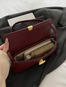 1 chiếc Túi đeo vai kim loại màu trơn thời trang mới, túi xách đeo nách đa năng màu đỏ tía tối giản sang trọng dành cho nữ, thích hợp để mua sắm, ví, phụ nữ trẻ, sinh viên đại học, nhân viên văn phòng, thích hợp cho văn phòng, trường đại học, công việc, kinh doanh, hoạt động ngoài trời, du lịch - Màu Đỏ Sâu - Xem 6