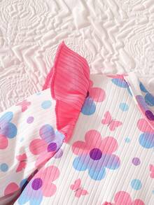 2 Stücke/Set Baby Mädchen Blume Muster Langarm Kleid mit Schleife, eleganter College-Stil