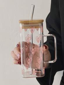 1 套极简主义 Ins 风格优质玻璃杯，耐热带手柄和吸管，适合家庭展示、户外携带、饮料容器、餐厅杯、生日礼物、节日礼物 - 彩色 - 查看 17